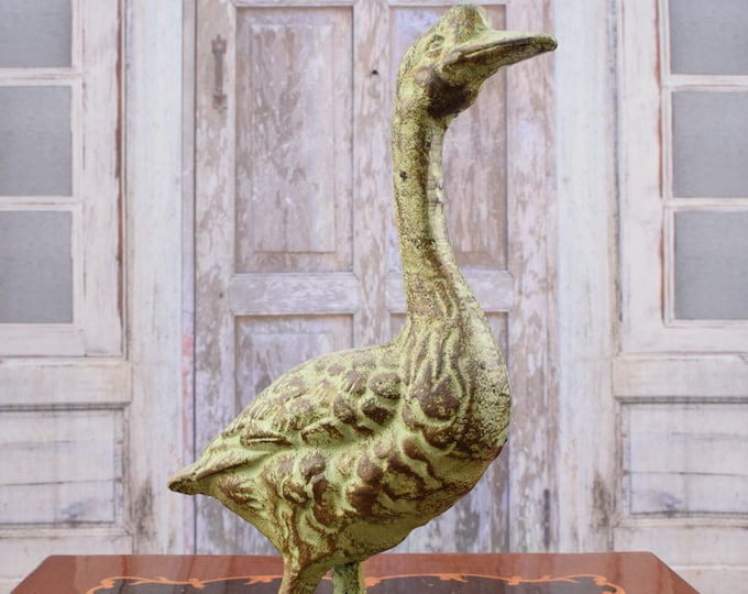 Goose Figurine - Garden and Home Decor - Cast Iron Sculpture - Elegant Gift Idea - Outdoor Statue with Green Patina - Garden Decoration