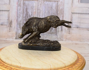 Bronze Warthog Statue: Vintage Boar Figurine, Hunter Gift