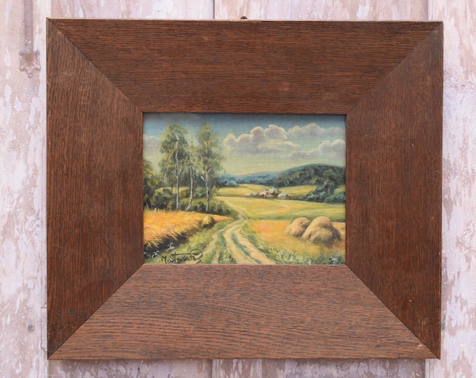 Painting Polish Village - Painting - Landscape Painting Oil on Wood - Polish Art - Wooden Frame - Wall Art Painting