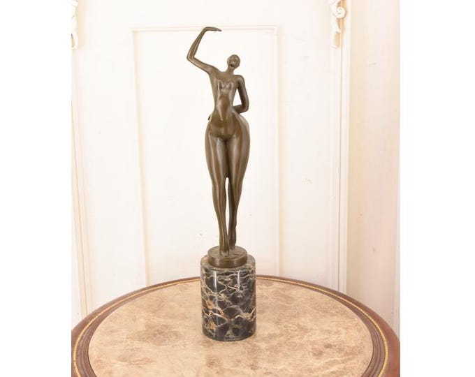 Art Deco Bronze Dancer Statue: Modernist Figurine Sculpture (18.5 Inch)