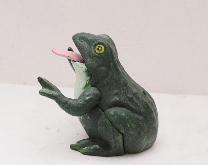 Mechanical money box frog cast iron toy Gift  Vintage  Style Mechanical bank