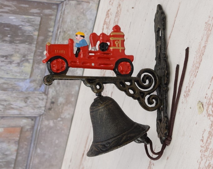 Decorative Door Bell Fire Brigade - Brown and Red Bell - Firefighting Car Bell - Cast Iron Bell - Home Decor - Gift for Firefighter