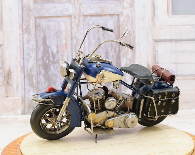 Vintage Blue Motorbike - Old School Motorcycle - Old Classic Metal Model - Collector Item - Toy Motor - Gift Idea - Home Decor