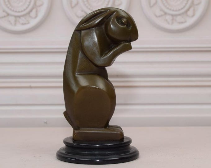 Art Deco Rabbit Sculpture on Marble Base - Vintage Statue Hare - Animal Figure - Interior Design - Elegant Gift for Birthday - Home Decor