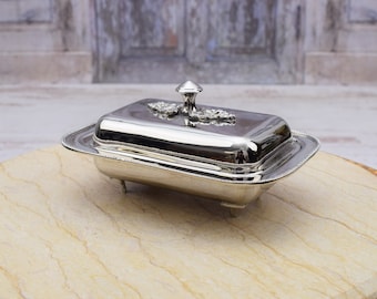 Mantequera niquelada con inserto de vidrio: Decoración de cocina plateada