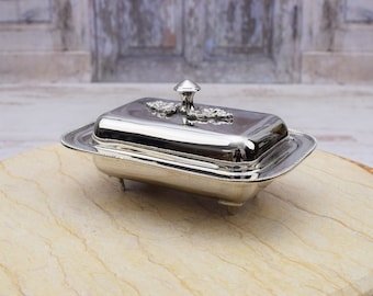 Incroyable beurrier plaqué nickel avec insert en verre - Récipient à beurre en argent unique avec couvercle - Idée cadeau cuisine - Décoration d'intérieur