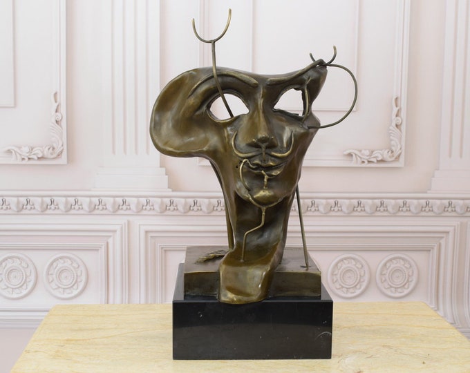Large Bronze Salvador Dali Mask - Salvador Dali Bronze Sculpture Style - Modernist Bronze - Unique Abstract Figure - Home Decor - Gift Idea