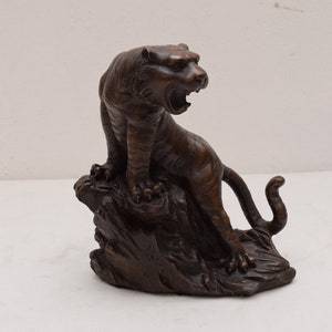 Large Angry Tiger Panther Bronze Realistic Statue Figurine Base Sculpture Animal Gift Idea -