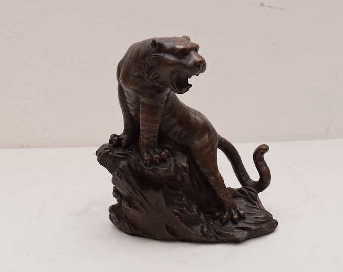 Large Angry Tiger Panther Bronze Realistic Statue Figurine Base Sculpture Animal Gift Idea -
