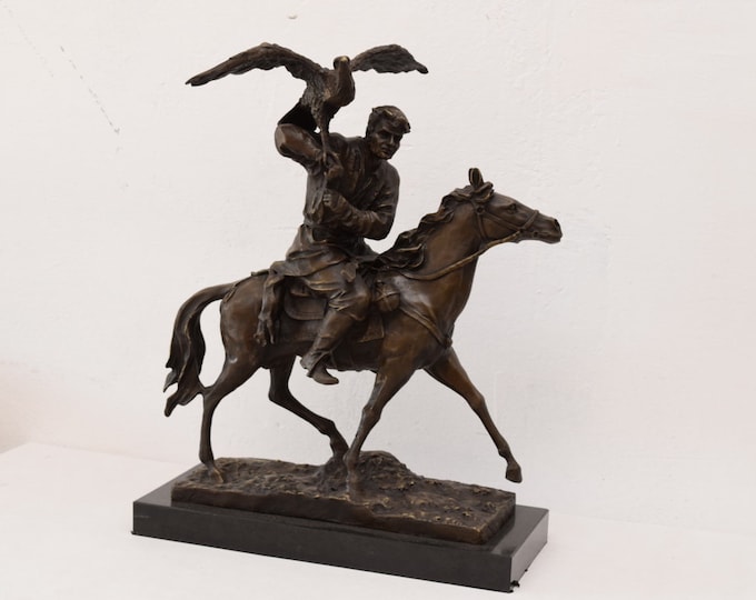 Hunting Sokolnik The Hunter On Horse - Bronze Eagle Figure Falconer with Falcon Gift Idea -