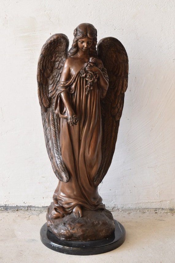 Tres grande femme ange avec fleurs bronze statue art deco saint figurine sculpture idee cadeau pour Etsy Canada