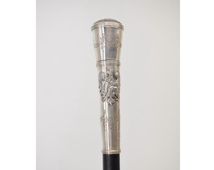 Antique Polish Silver Walking Stick With Hidden Compartment – 800 Silver Cane – Polish Eagle & Horse Motif – Unique Gift For Birthday