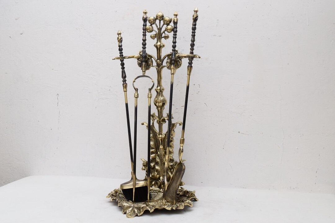 Set of Fireplace Tools Made of Polished Brass Fireplace Accessory Stove