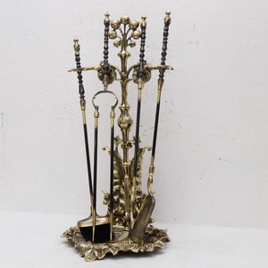 Set of Fireplace Tools Made of Polished Brass - Fireplace Accessory - Stove Tong Set - Exclusive Hunter Gift Idea