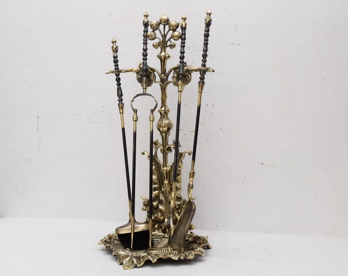 Set of Fireplace Tools Made of Polished Brass - Fireplace Accessory - Stove Tong Set - Exclusive Hunter Gift Idea