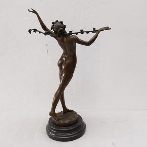 Woman with Wreath Bronze Statue Art Nouveau Figurine Sculpture Exclusive Gift Idea - Mature Concept -