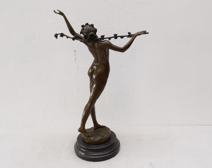 Woman with Wreath Bronze Statue Art Nouveau Figurine Sculpture Exclusive Gift Idea - Mature Concept -