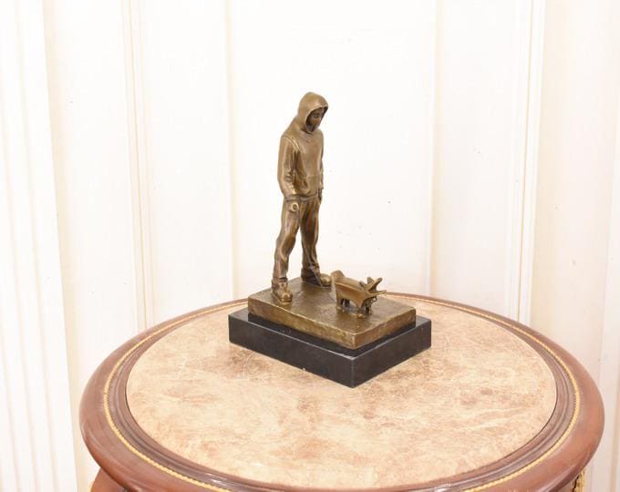 Banksy Style Hooded Man with Dog Bronze Sculpture – Limited Edition