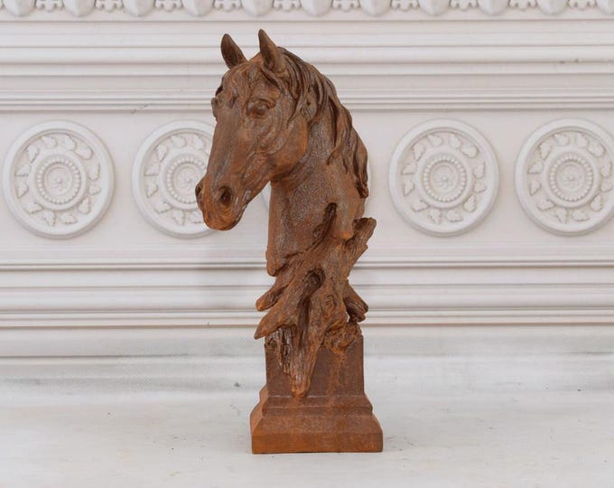 Cast Iron Horse Head - Bust Horse Sculpture - Rustical Figurine - Vintage Home and Garden Decor - Gift for Birthday, Housewarming