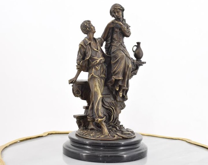 Romeo and Juliet Bronze Statue on Marble Base - Gift for Lovers - Wedding Gift Idea - Home Decor - Bronze Sculpture