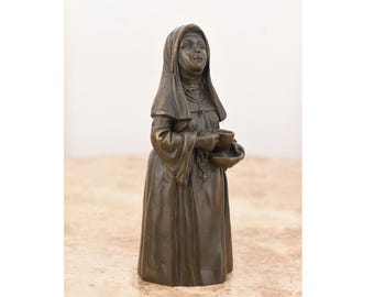 Bronze Nun Figurine Bell: Religious Statue, Hotel Office Decor