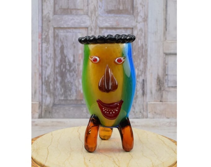 Amazing Funny Vase Murano Glass - Colorful Vase Face Murano Style - Richly Decorated - Italian Luxury Glass - Home Decor Gift