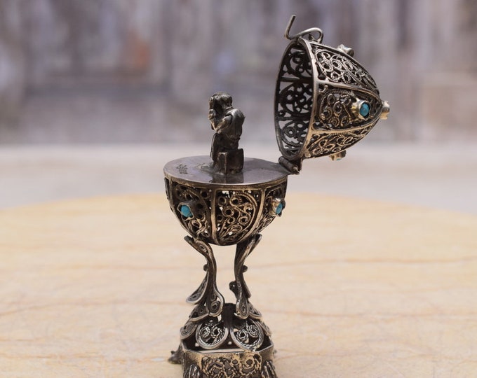 Antique Jewish Silver Egg - Unique Judaica Handmade Silver - Russia Silver Luxury Gift Idea - Collector Item - Handcrafted Silver
