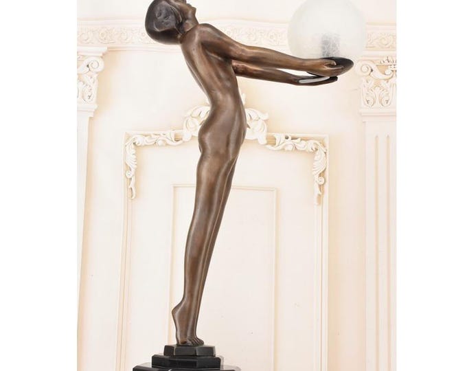 LARGE Art Deco Bronze Lady Lamp – Figurative Nude Sculpture Light – Secession Home Decor - Mature Content