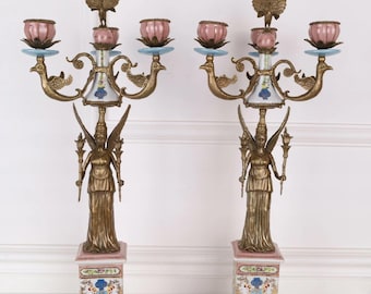 Bronze Nymph Porcelain Candelabrum - Vintage Home Decorn