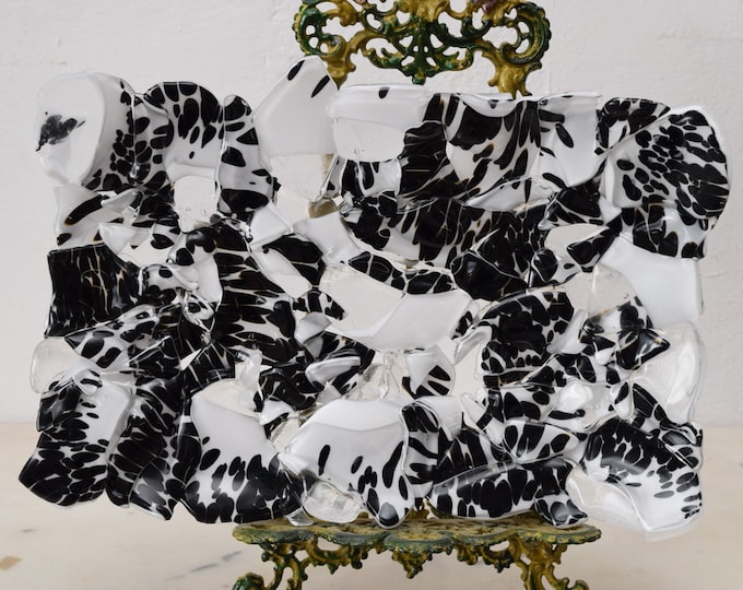 Black White Plateau Glass on Murano Style  Beaufitul Gift Handmade Product   Art Deco