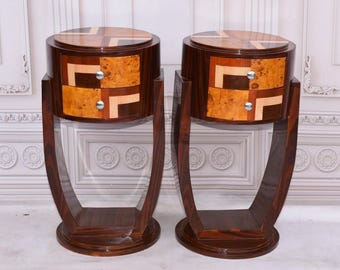 Art Deco Bent Wood Bedside Tables – Vintage Nightstands, Set of 2