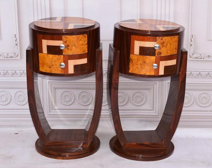 Art Deco Bedside Tables - Art Deco Table - Bent Wood Night Stand - Two Chest of Drawers - Wooden Table - Home Decor - Vintage Gift Decor