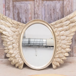Mirror Owal Angels Wings - Silver Resin Art Deco Style - Wall Decor - Gift for Wedding - Angel Mirror - Elegant Mirror - Home Decor