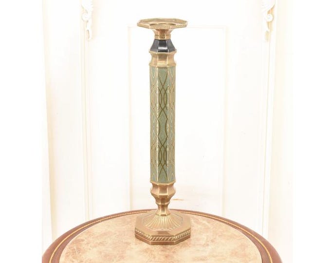 Vintage Green and Gold Porcelain Candle Holder – Bronze Mounted Candlestick