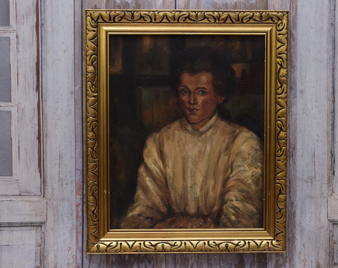 Antique Painting Portrait French Aristocrat - Old Painting on Canvas - Polish Art - Nice Gold Frame - Wall Decor - Home Decor - Gift Idea