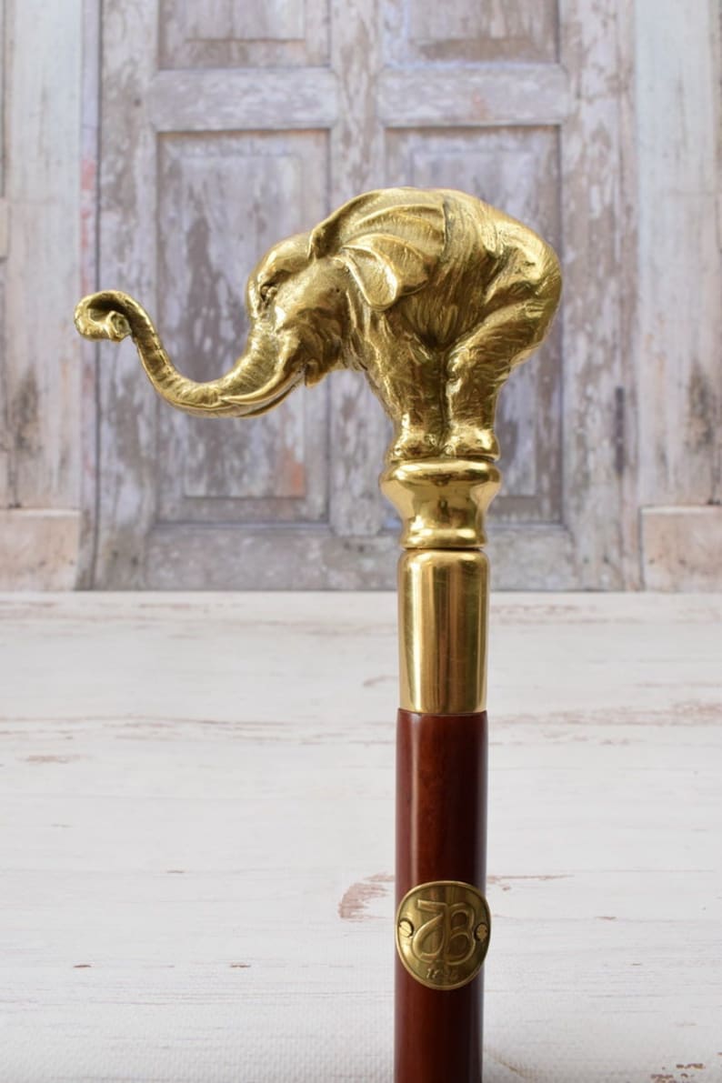 Bronze Elephant Walking Stick - Vintage Gilded Wooden Cane - Etsy