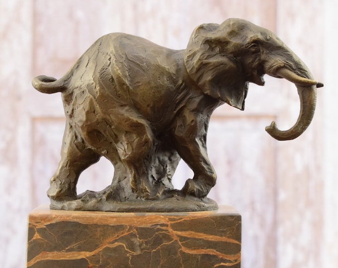 Young Elephant for Good Luck Bronze Figurine - Premium Bronze Statue - Funny Elephant - Home and Garden Decor - Unique Item
