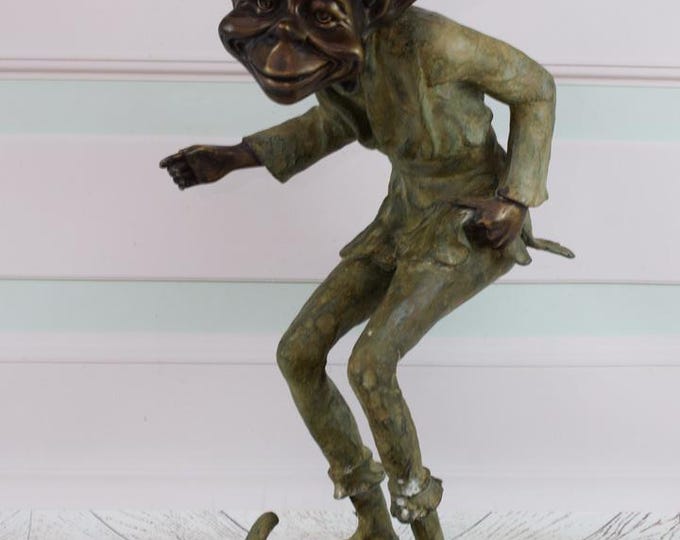 Amazing Big Bronze Sculpture Gnome - Statue Stand Pixie - Funny Bronze Sculpture - Home and Garden Decor - Gift Idea for Birthday