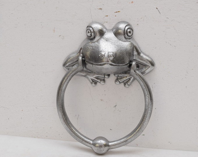 Large Silver Cast Iron Door Knocker FROG - Art Nouveau Style Gift Vintage Style - Garden Decoration
