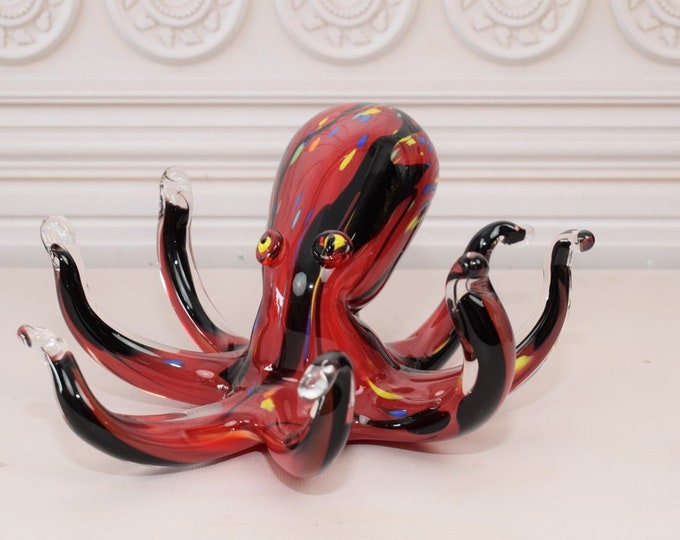 Red Octopus Murano Style - Murano Statue - Venetian Glass - Home Decor - Gift Idea for Housewarming, Wedding, Birthday, Collector's Item