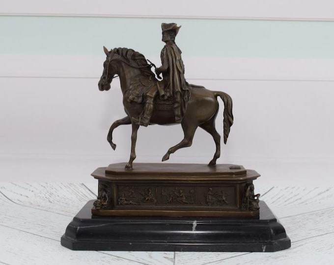 King Frederick II on Horse - Bronze Statue - William II Hohenzollern Sculpture - Exclusive Gift on Marble Base - Unique Home Decor