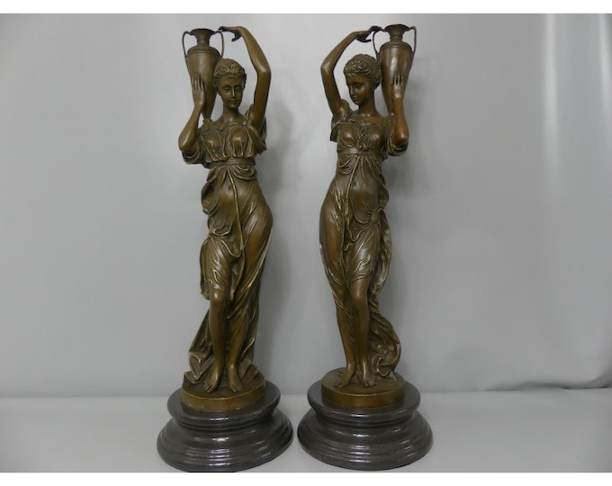 Two woman with vase bronze figurine - two bronzes statues - art nouveau style figurine - home garden decor - luxury gift