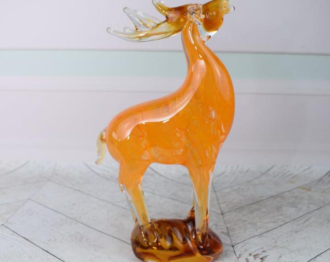 Handcrafted Murano Style Glass Deer Statue - Vintage Venetian Glass Figurine - Home Decor - Gift Idea for Wedding - Hunter Statue