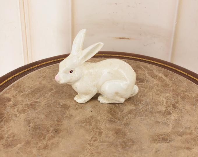 Cast Iron White Rabbit Statue – Art Deco Hare Figurine, Vintage Garden Decor