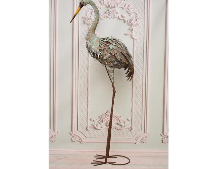 Iron Heron Colorful Figurine - Figure Sculpture Heron - Garden Statue Gift Idea - Handcrafted Heron - Home and Garden Decor
