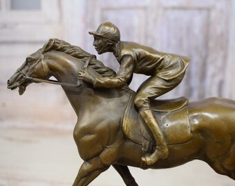 Horse Rider Jockey Bronze Sculpture on Marble Base - Jockey