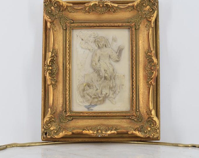 Vintage Painting Alabaster with Gold Frame - Mary with Child - Amazing Gift Idea - Wall Decor - Wall Art - Home Decor - Unique Gift