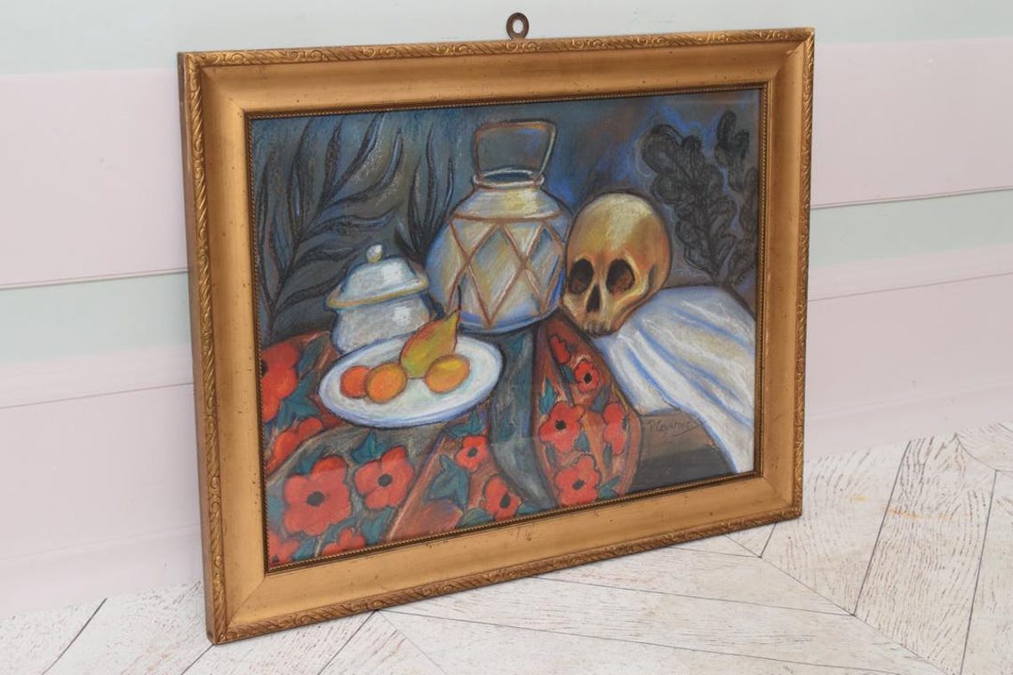 Vintage Memento Mori Painting: Skull Still Life, Cezanne Style - Etsy