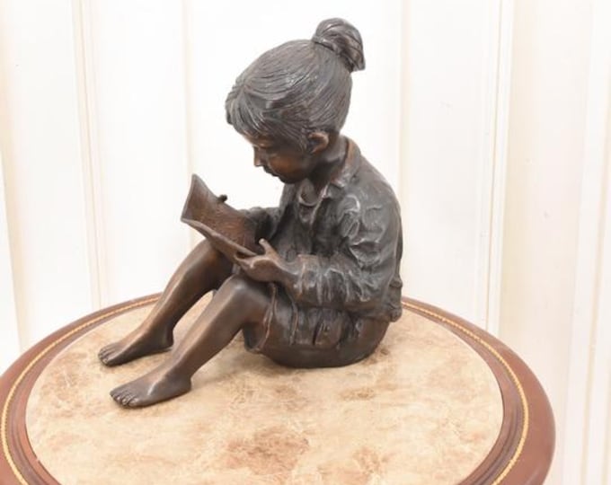 Bronze Girl Reading Statue - Schoolgirl Sculpture - Home & Garden Decor