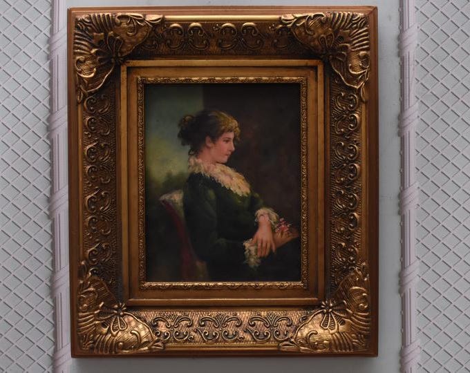 French Aristocrat Portrait Painting: Old Oil on Wood with Golden Frame